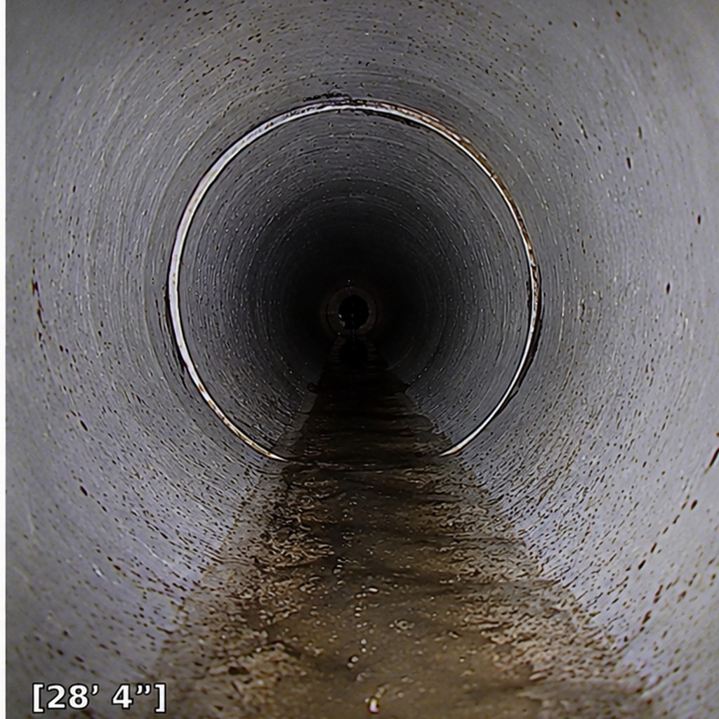 After hydro jetting: the Oro Valley sewer line at 28 feet 4 inches is clear of tree roots and flowing freely again.
