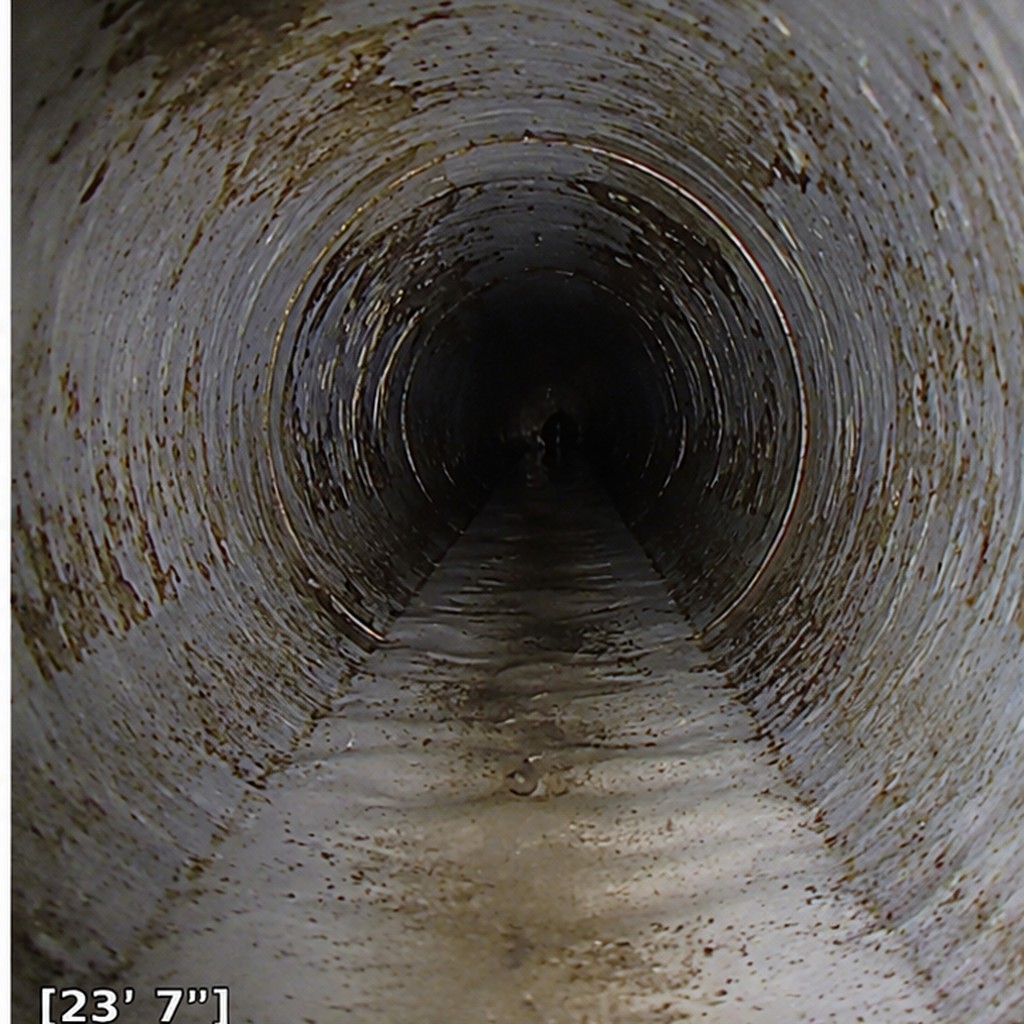 After hydro jetting: the same Tucson residential main sewer line fully cleaned with restored water flow at 23 feet 7 inches.